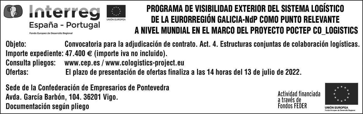 Convocatoria para la adjudicación de contrato de consultoría estratégica para el desarrollo de un plan de visibilidad exterior del sistema logístico de la Eurorregión Galicia – Norte de Portugal